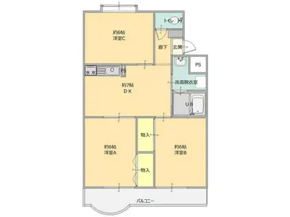 サンライズマンション2号館(3DK/2階)の間取り写真