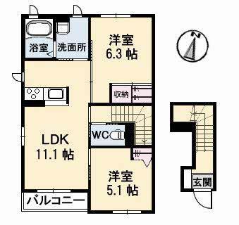 メゾンひかりA棟(2LDK/2階)の間取り写真