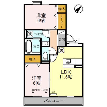 リビングタウン小松壱番館(2LDK/3階)の間取り写真