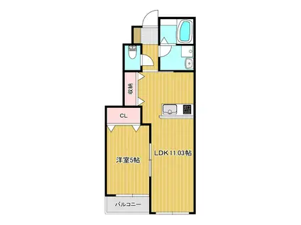 アイタウン庭瀬(1LDK/1階)の間取り写真