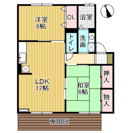 ソレイユ ルヴァン B(2LDK/1階)の間取り写真