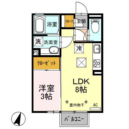 ブルーサファイア A(1LDK/1階)の間取り写真