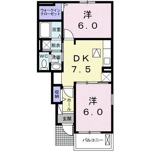 CASA FIORE VII(2DK/1階)の間取り写真