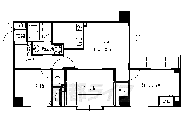 DELEAD四条大宮(3LDK/3階)の間取り写真