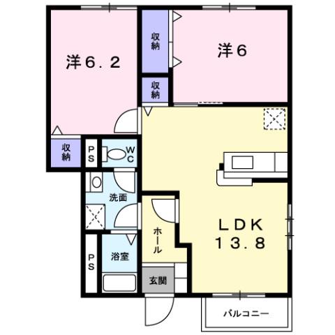 セレーノA(2LDK/1階)の間取り写真