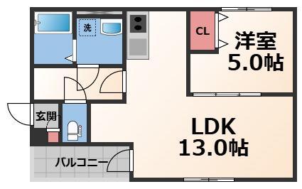 BELLEVUE巽南(1LDK/1階)の間取り写真