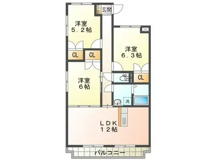 ふじ第二マンション(3LDK/2階)の間取り写真
