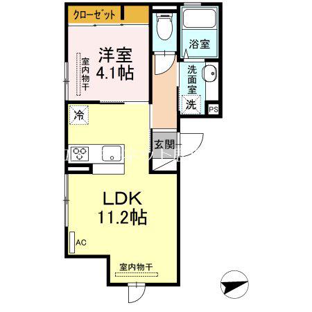 フェリシア荒田八幡(1LDK/2階)の間取り写真