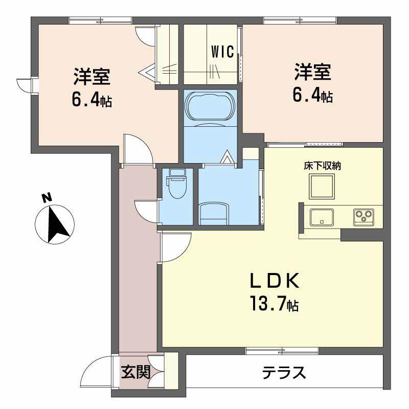 ヴィラ・ロトス D棟(2LDK/1階)の間取り写真