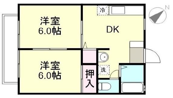 田金マンションC棟(2DK/1階)の間取り写真
