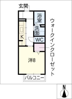 プラセール城見ヶ丘(1K/2階)の間取り写真