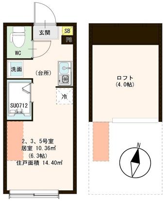 OKASIN(ワンルーム/2階)の間取り写真