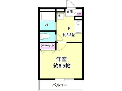サザンフロント横浜伊勢町(1K/2階)の間取り写真