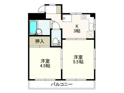 コンフォート文蔵(2K/2階)の間取り写真