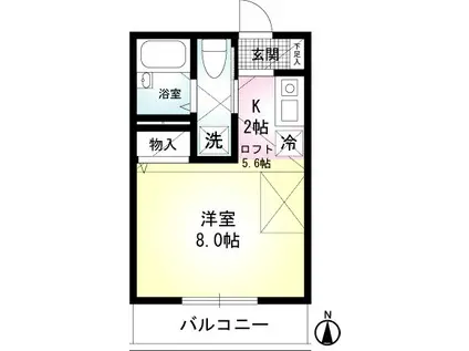 ヴェラハイツ井土ヶ谷B(1K/2階)の間取り写真