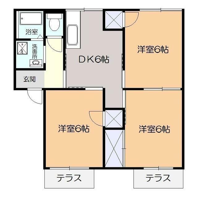 ロイヤルパレスB(3DK/1階)の間取り写真