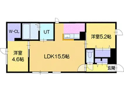 ＪＲ函館本線 野幌駅 徒歩6分 4階建 築3年(2LDK/2階)の間取り写真
