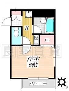 ウエスト1(1K/3階)の間取り写真