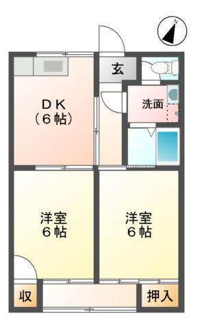 コミール沖野II(2DK/1階)の間取り写真