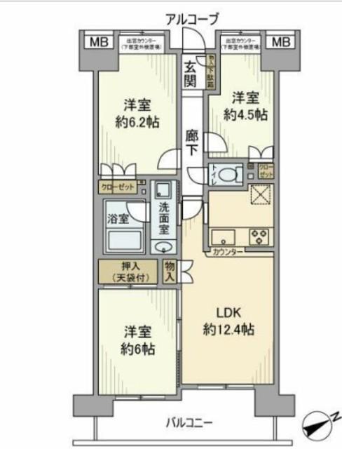 コスモ光が丘公園エクシード(3LDK/2階)の間取り写真