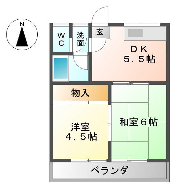 シャトレ南野(2DK/2階)の間取り写真