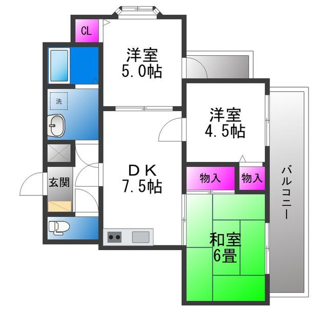 サンビレッジ(3DK/6階)の間取り写真