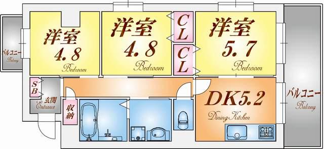 シャトー・ド・マリン須磨(3DK/2階)の間取り写真