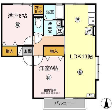 カーサ羽黒 A・B(2LDK/2階)の間取り写真