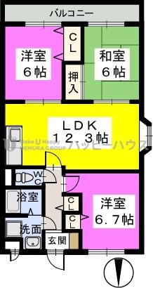 ウイング都府楼南(3LDK/1階)の間取り写真