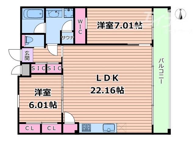 プレジオ東三国(2LDK/9階)の間取り写真