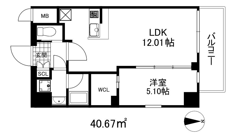 プレジオ西宮北口(1LDK/2階)の間取り写真