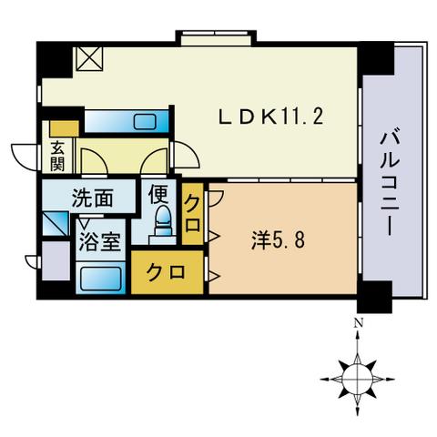 シャトーラフルール(1LDK/6階)の間取り写真