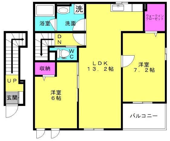 リバーサイド ヴィレッジ(2LDK/2階)の間取り写真
