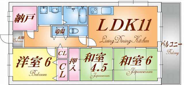 マリンハイム塩屋(3SLDK/4階)の間取り写真