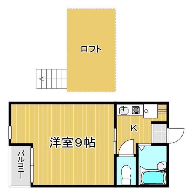 MOON下到津D棟(1K/2階)の間取り写真