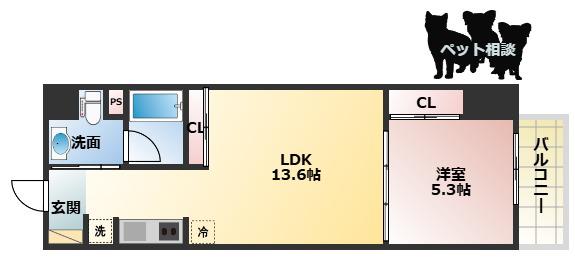 URESIDENCE TEMMABASHI(1LDK/7階)の間取り写真