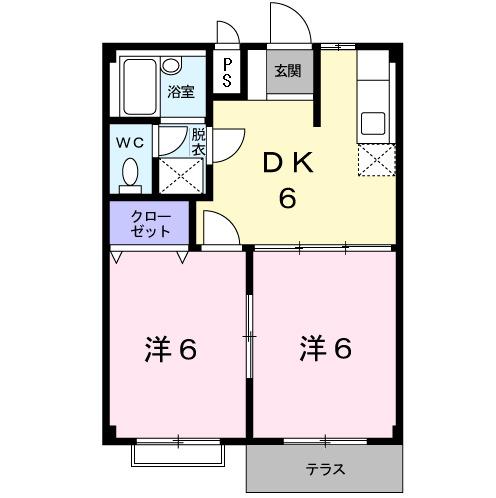 エルディムB(2DK/1階)の間取り写真