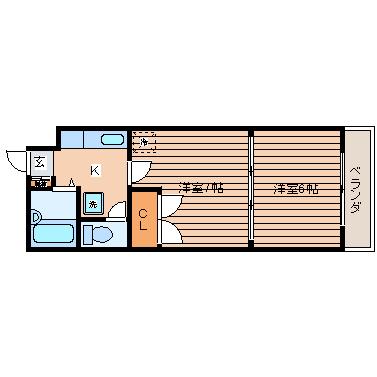 イーグルハイツ宮町(2K/2階)の間取り写真
