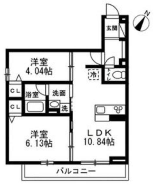 国立市谷保4丁目 A棟(2LDK/3階)の間取り写真
