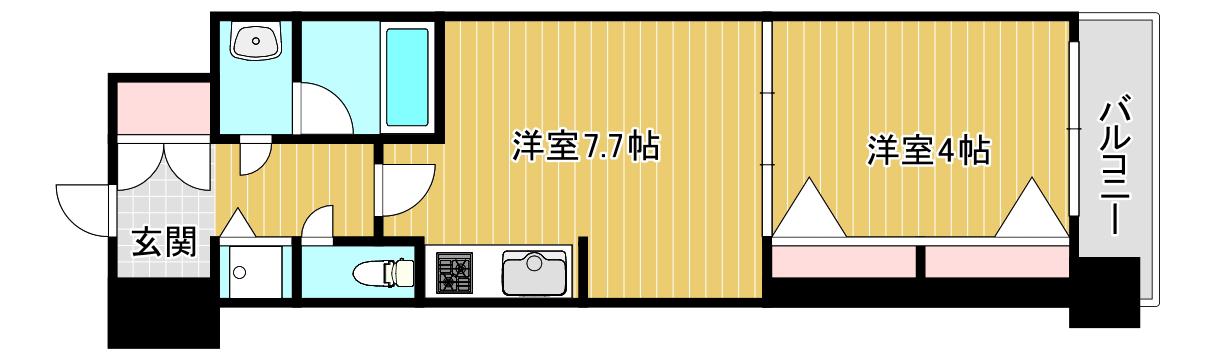 グランカーサ難波元町(1DK/4階)の間取り写真