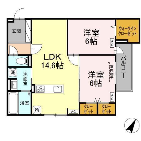 SERENE TERA(2LDK/2階)の間取り写真