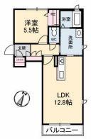 シャーメゾンタウン西阿知駅前A棟(1LDK/2階)の間取り写真