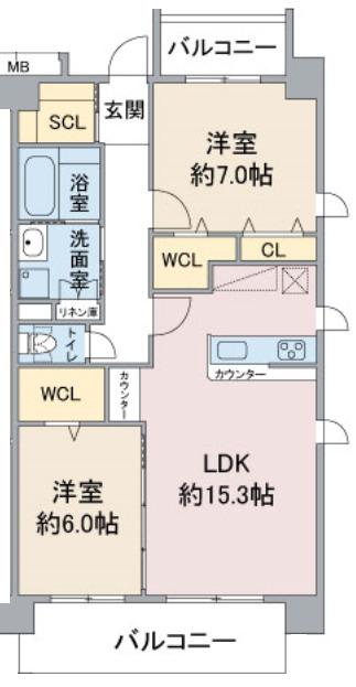 クレスト本郷(2LDK/5階)の間取り写真