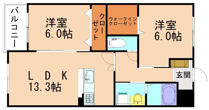 プレステージコオリナI(2LDK/4階)の間取り写真
