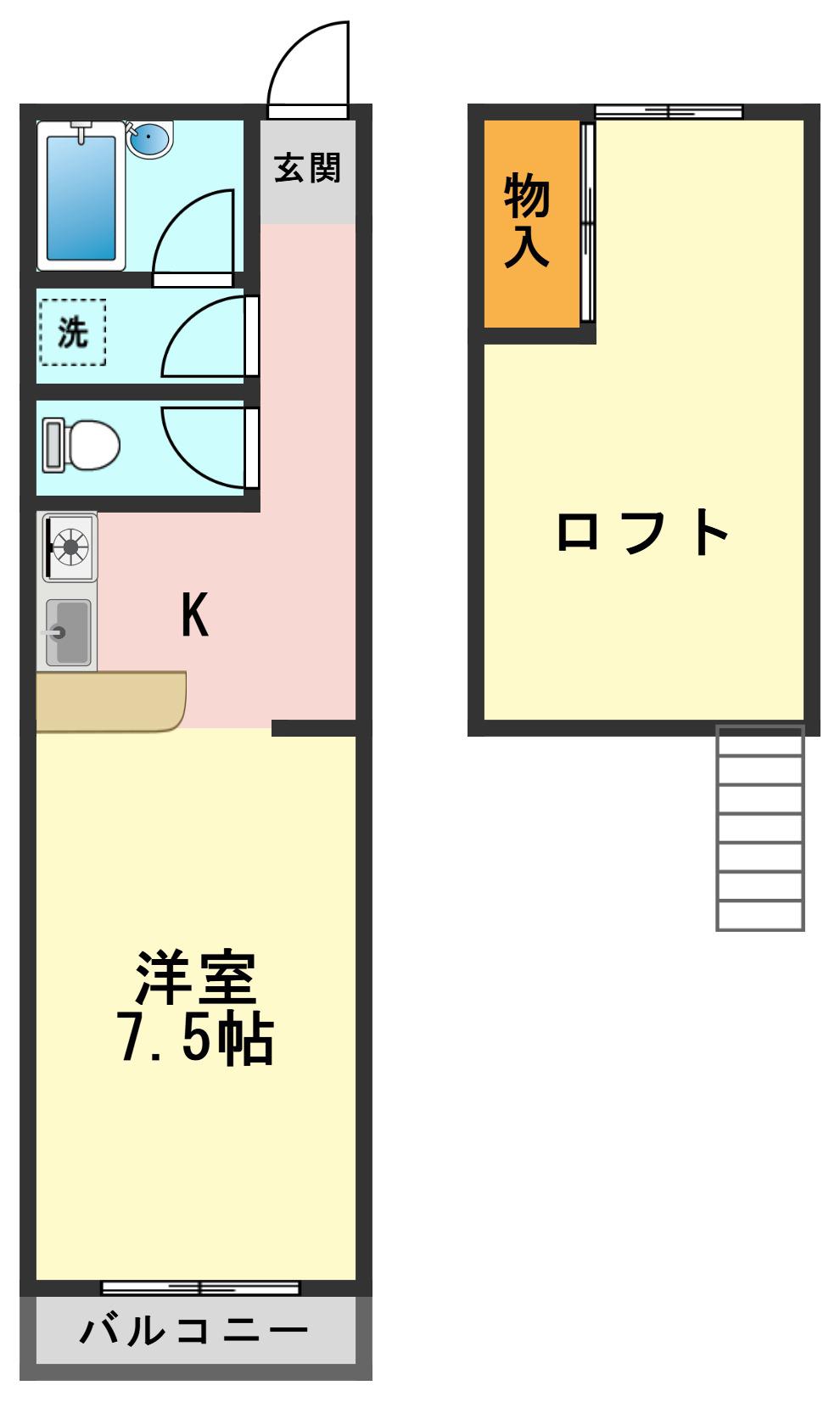 月光荘2号棟(1K/1階)の間取り写真