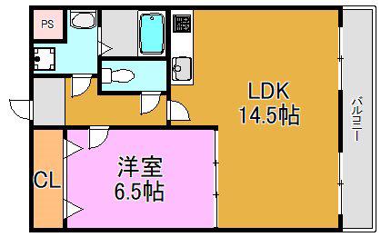 比枝コーポラス上町II(1LDK/7階)の間取り写真