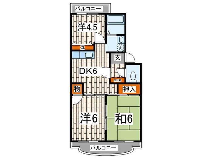 セブン津久井浜Ⅱ(3DK/1階)の間取り写真