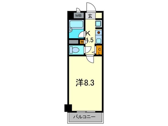 プレステージ岡本(1K/6階)の間取り写真