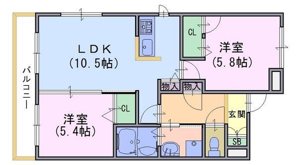 シャーメゾン天神一丁目(2LDK/3階)の間取り写真