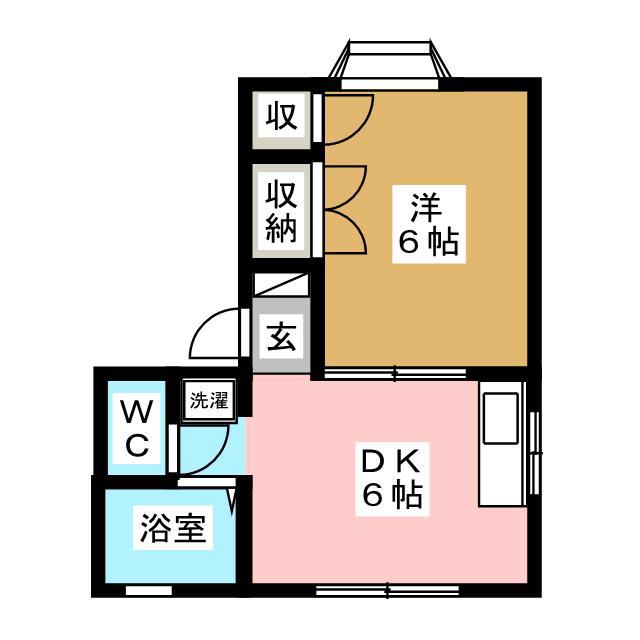 リバーヒルズ若里(1DK/1階)の間取り写真